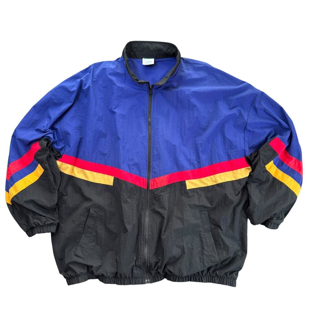 Vintage Cheetah Mervyns XXL Men's Black Color Block Windbreaker Jacket 90s Y2K